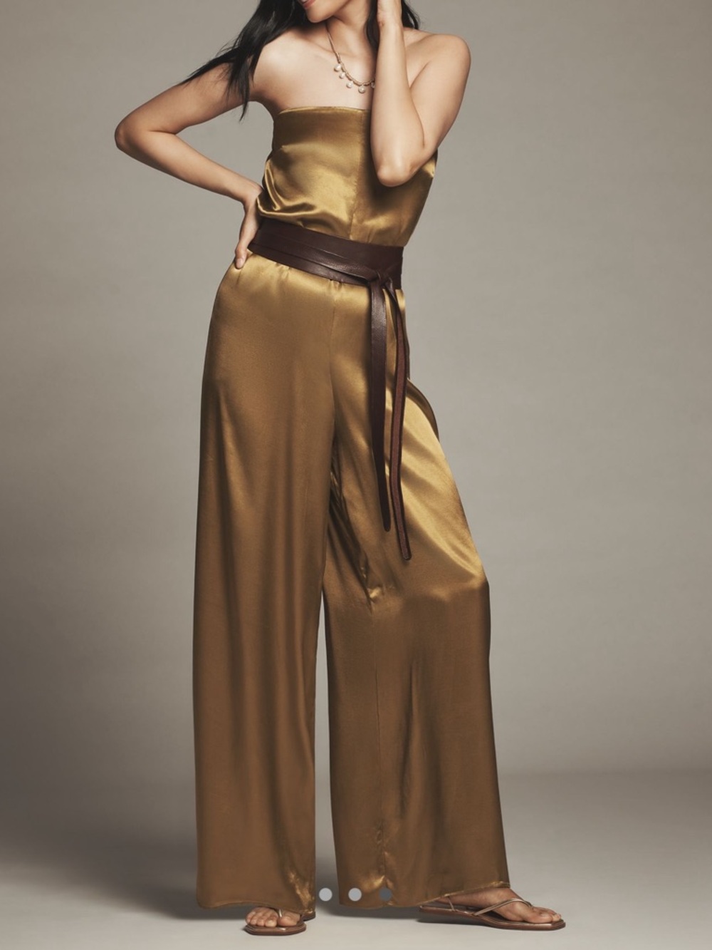 Anthropologie Fleur Strapless Wide-Leg Jumpsuit Silky New Dark Yellow Gold Small